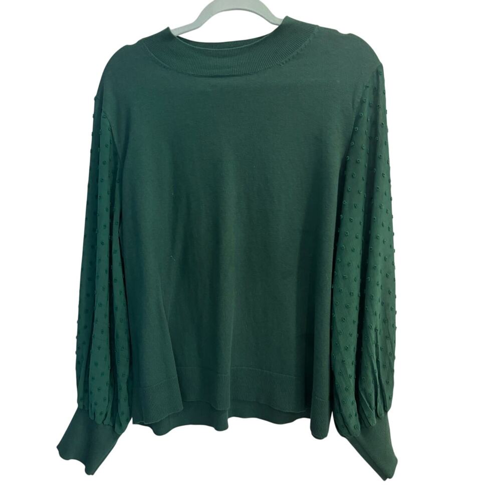 Vince Camuto XXL Green Long Sleeve Top w Sheer, Clip-Dot Balloon Sleeves